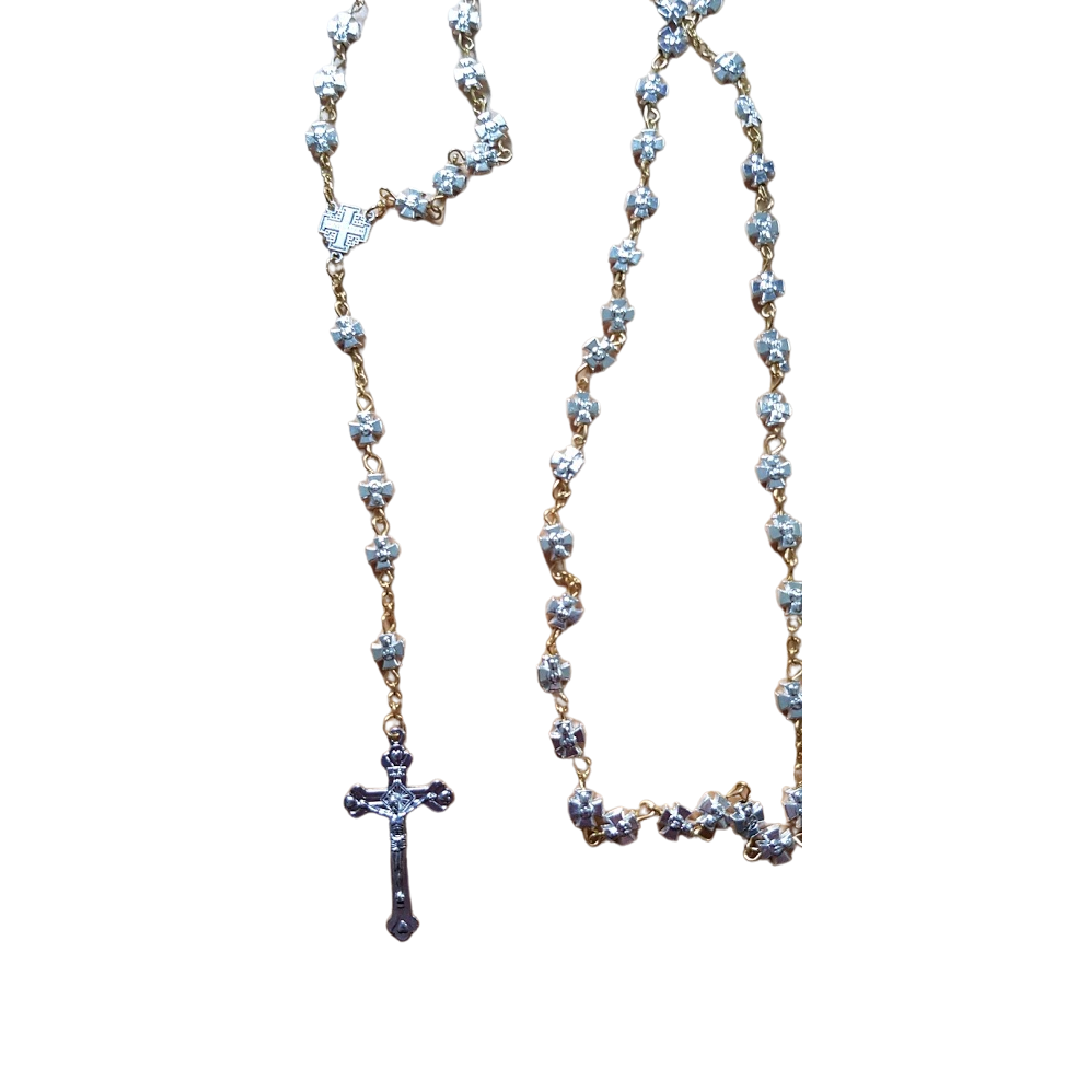 Bluenoemi Rosary silver Rosary from the Holy Land - Jerusalem Cross - Silver Plated Beads from Bethlehem.