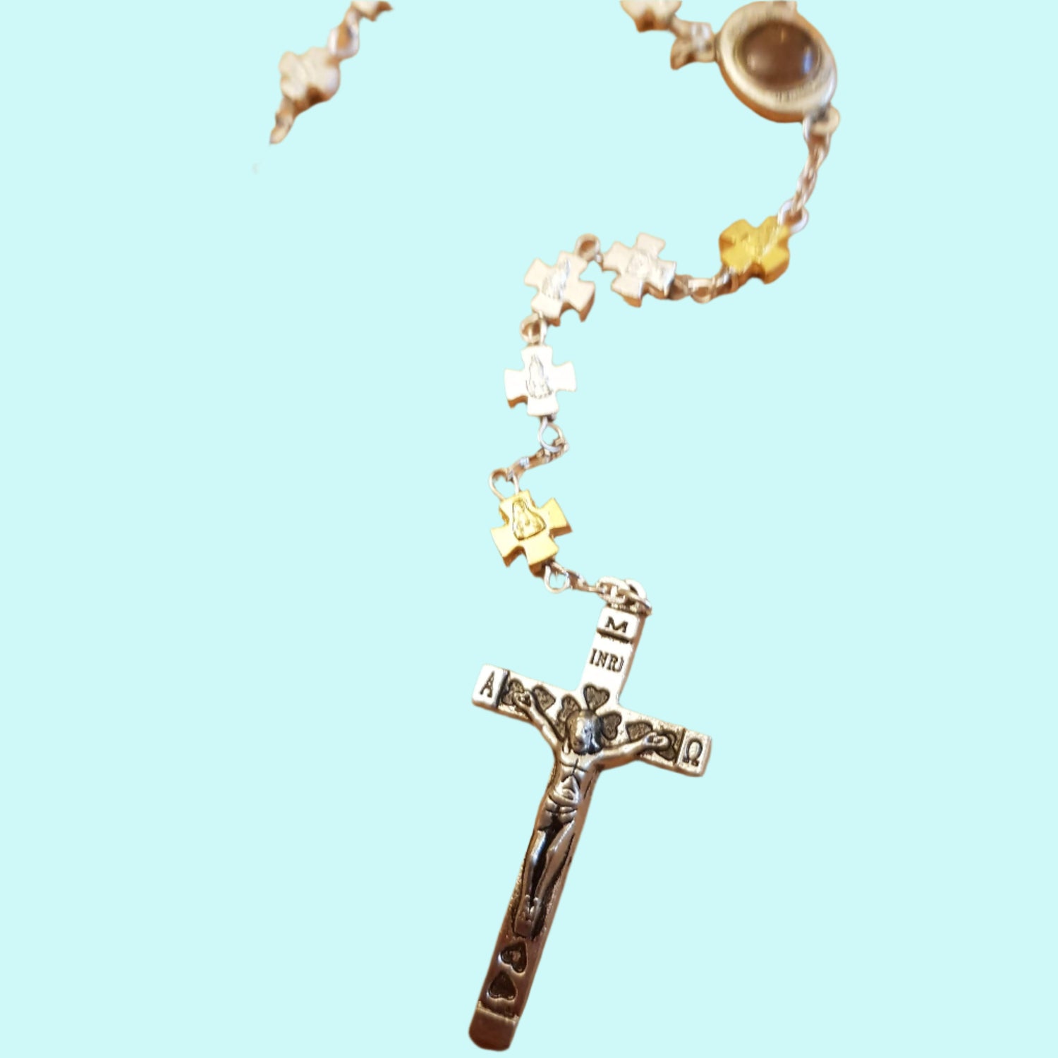 Bluenoemi Rosary silver Rosary from the Holy Land - Jerusalem Cross - Silver Plated Beads from Bethlehem.