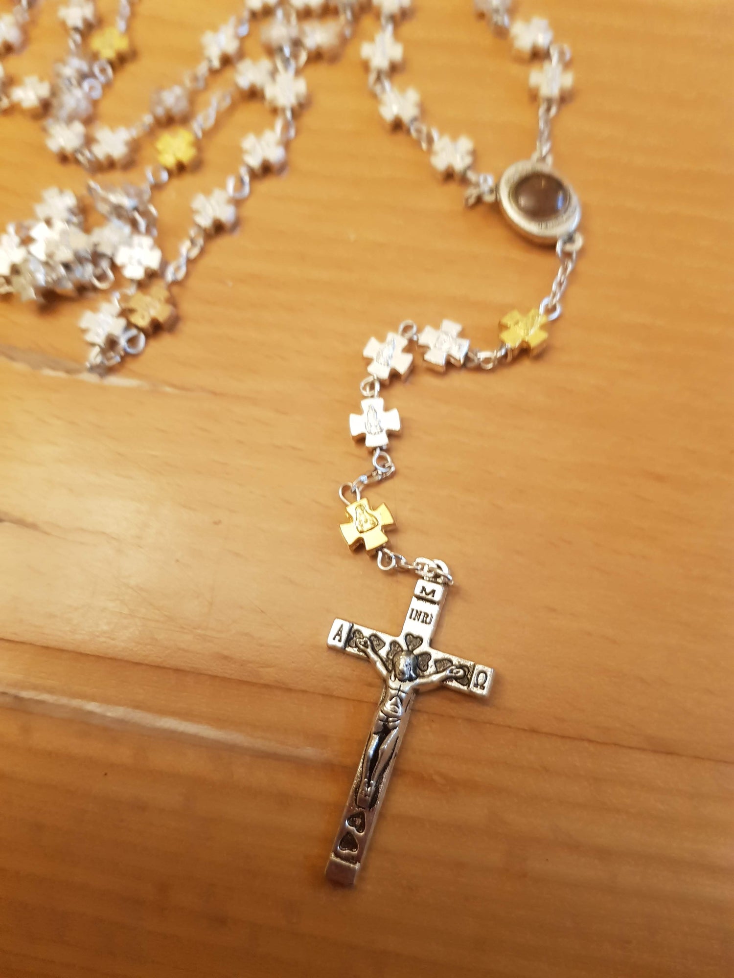 Bluenoemi Rosary silver Rosary from the Holy Land - Jerusalem Cross - Silver Plated Beads from Bethlehem.
