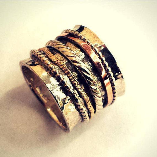 Bluenoemi Spinner Ring Bluenoemi - BR006 - Spinner Ring - Unisex - Silver Gold - All Sizes