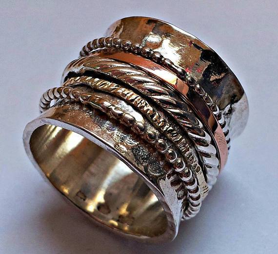 Bluenoemi Spinner Ring Bluenoemi - BR006 - Spinner Ring - Unisex - Silver Gold - All Sizes