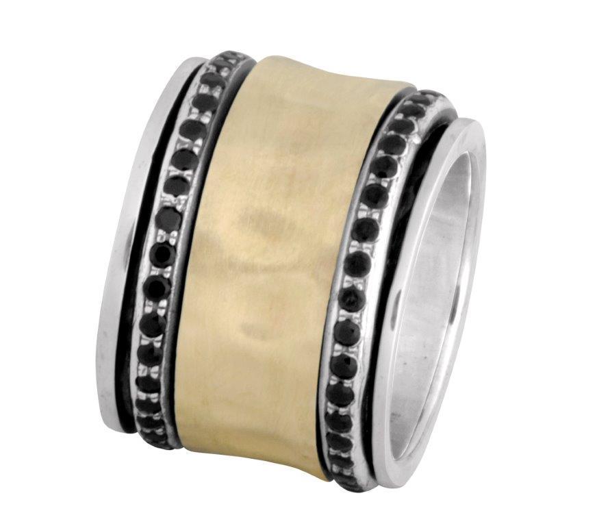 Bluenoemi Spinner Ring Elegant spinner ring silver and gold set with garnets
