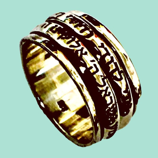 Bluenoemi Spinner Ring Israeli jewelry meditation rings spinner rings inspirational jewelry, Blessing / Love in Hebrew