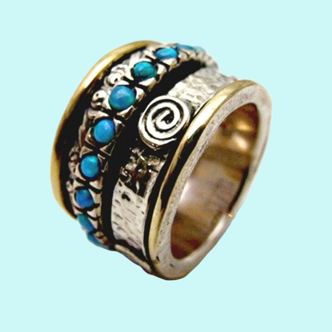 Bluenoemi Spinner Ring Israeli Jewelry silver gold spinner rings Israeli ring set with opals