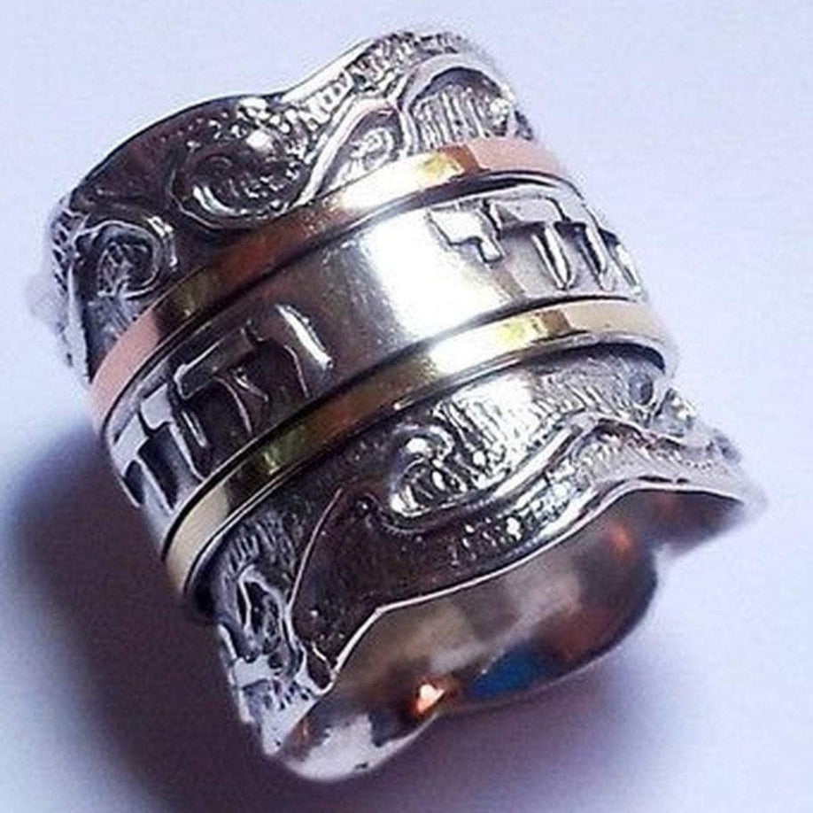 Bluenoemi Spinner Ring Meditation Ring Bands Israeli Jewels 925 Sterling Silver & 9k gold