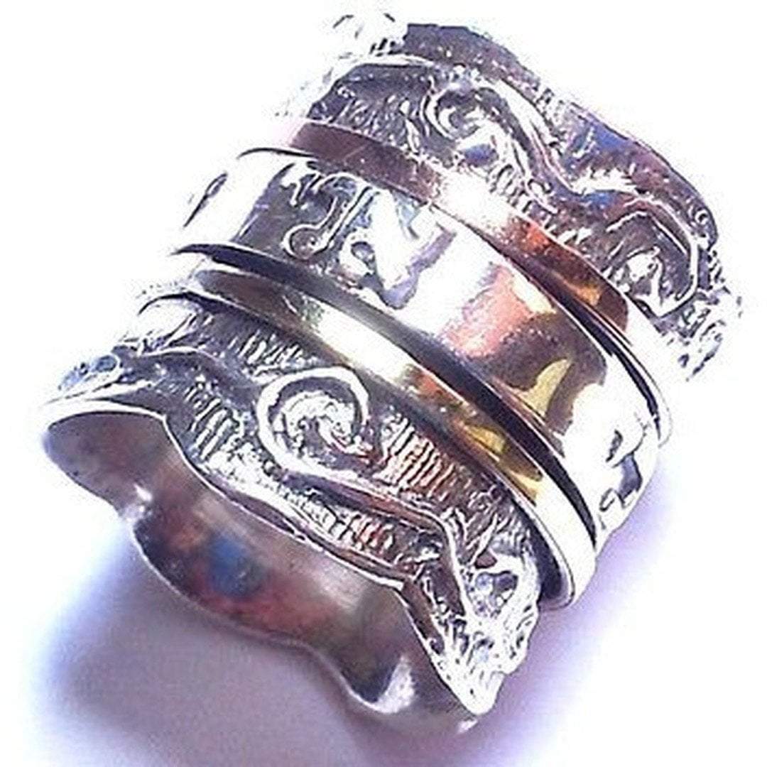 Bluenoemi Spinner Ring Meditation Ring Bands Israeli Jewels 925 Sterling Silver & 9k gold