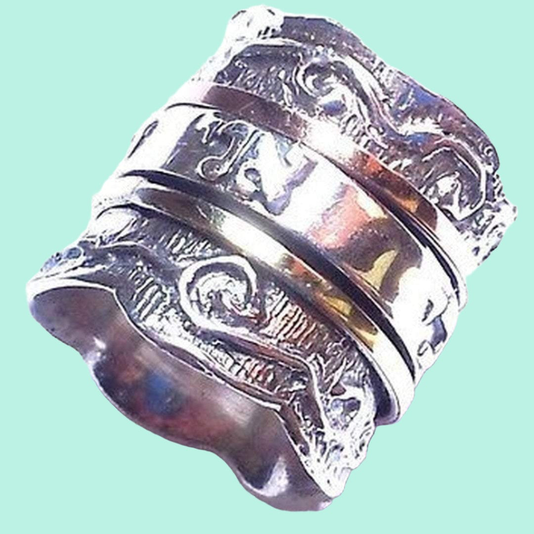 Bluenoemi Spinner Ring Meditation Ring Bands Israeli Jewels 925 Sterling Silver & 9k gold