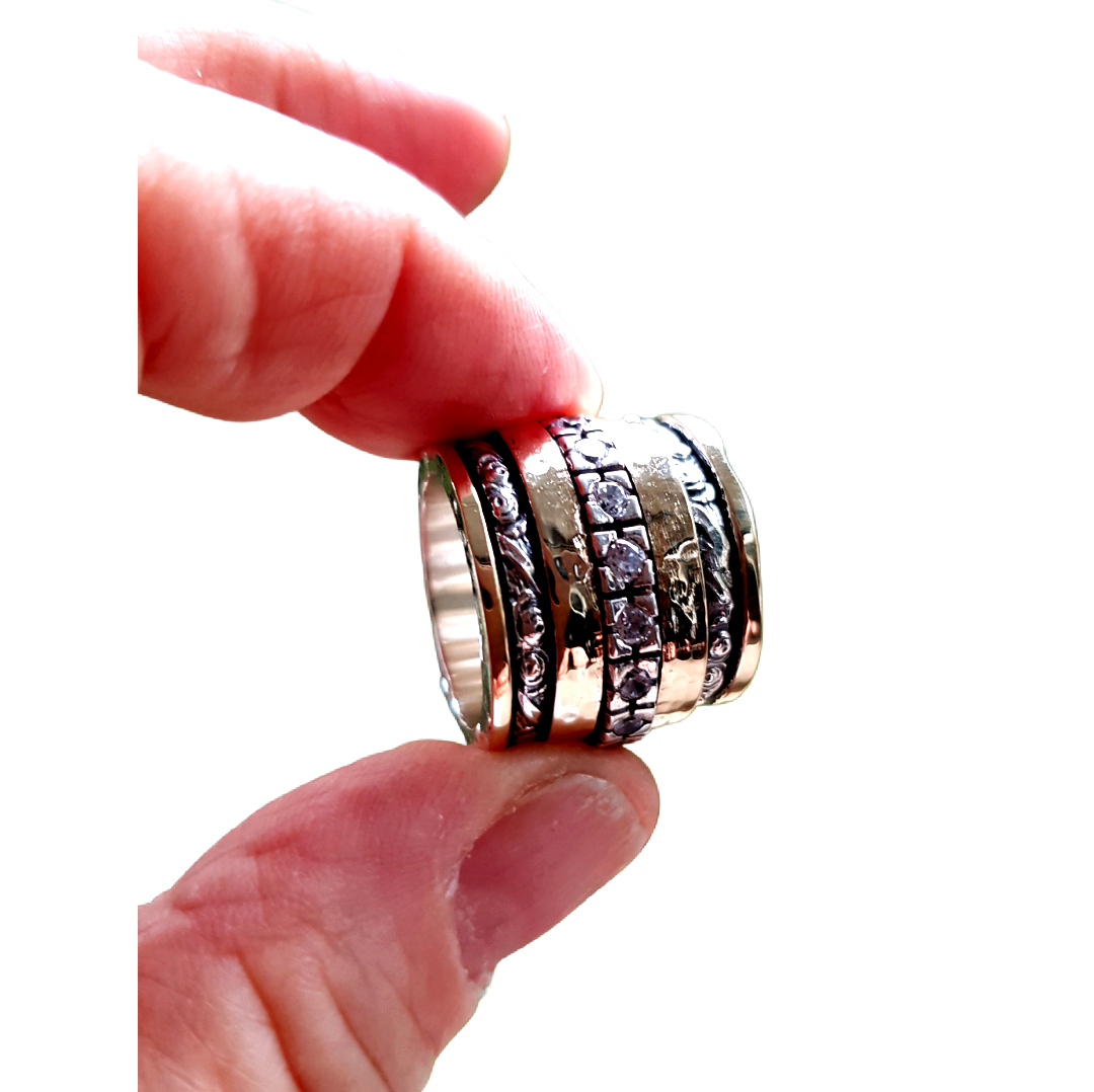 fidget ring for women - fidget ring spinner sterling silver ring with 9 ct gold - Bluenoemi