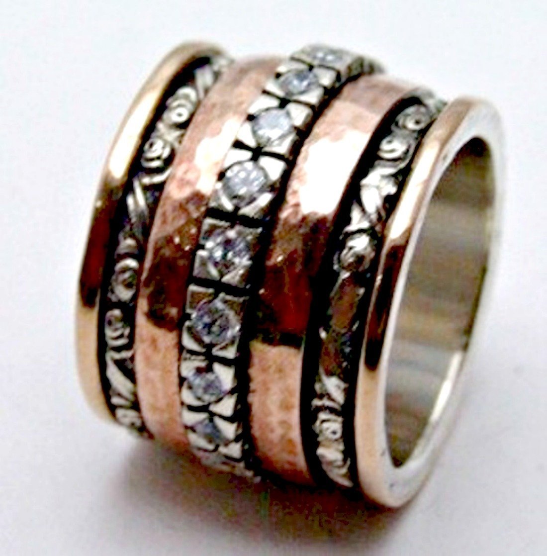 fidget ring for women Bluenoemi - BR003 - Spinner Ring - Woman - Silver Gold Zircons- All Sizes - Spinning Rings