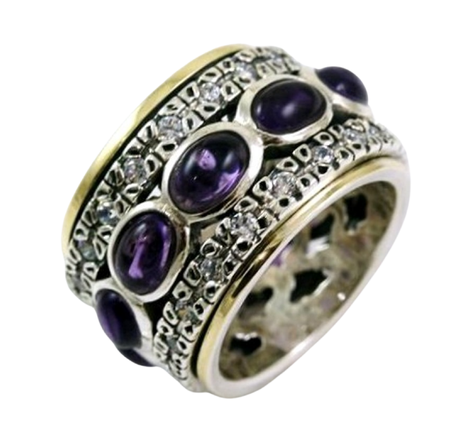 Bluenoemi Spinner Rings Bluenoemi Elegant Spinner Ring for Woman - Silver Gold  Garnets / Amethysts / Blue Topaz