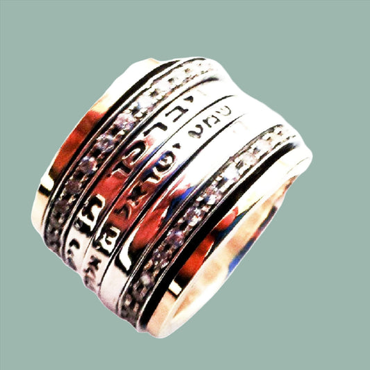 Bluenoemi Spinner Rings Bluenoemi Israeli Jewelry Stackable hebrew blessing Rings bless jewelry prayer & poesie silver gold CZ zircons