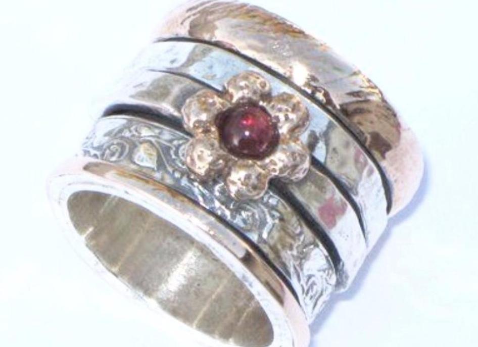 Bluenoemi Spinner Rings Bluenoemi spinner rings Floral silver gold designer jewelry Israeli rings Meditation ring