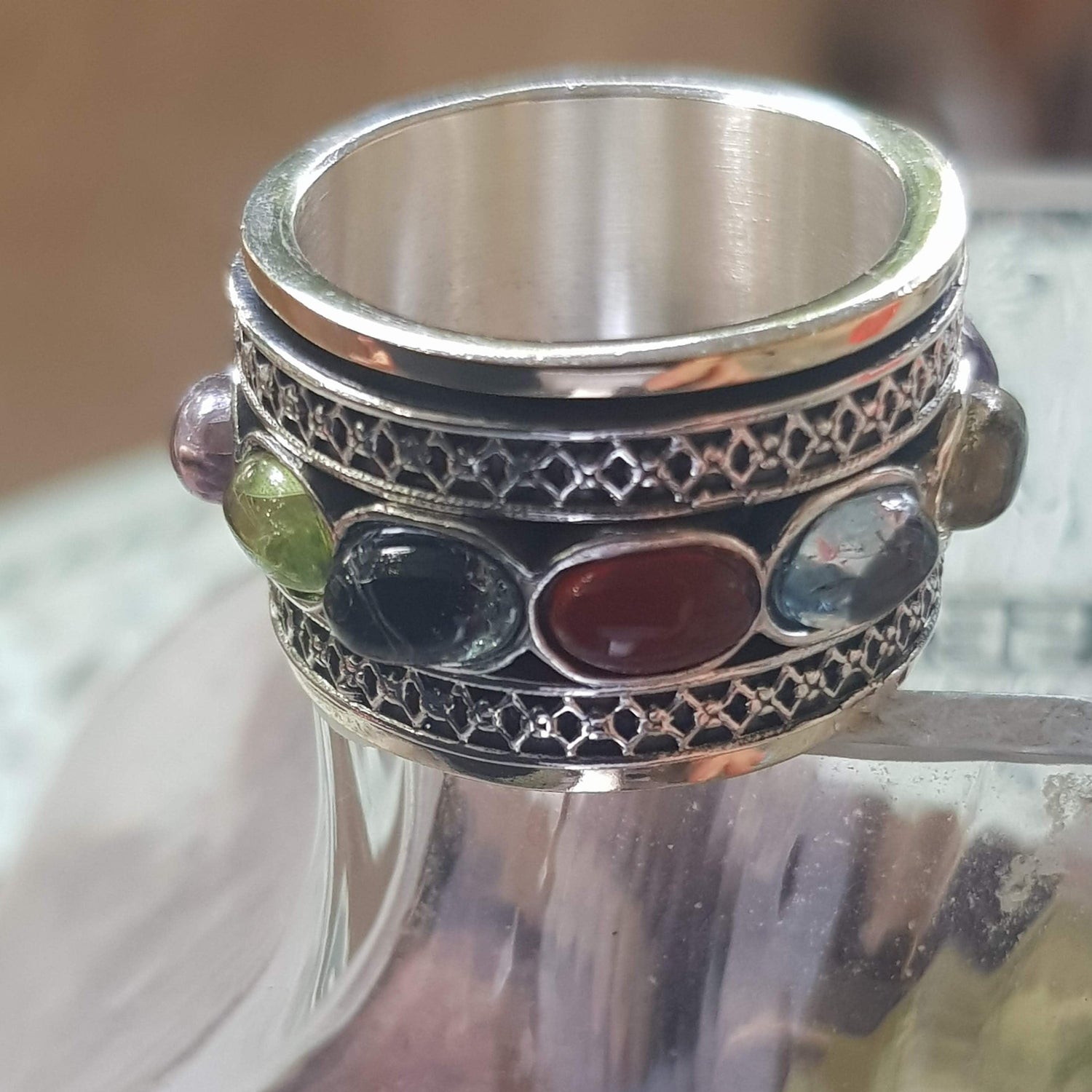 Bluenoemi Spinner Rings Chunky spinner ring for Woman - Silver Gold Zircons ring