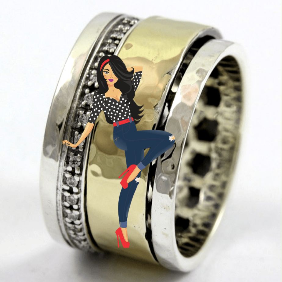 Bluenoemi Spinner Rings Designer Spinner ring silver and gold for woman