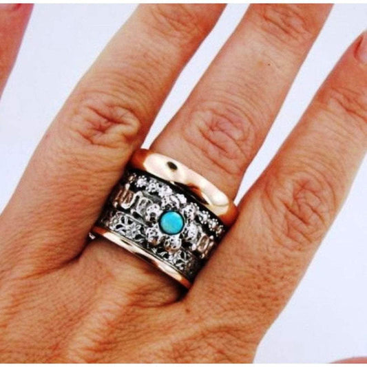 Bluenoemi Spinner Rings Distinctive meditation ring filigree Floral silver 9 carat gold ring bands