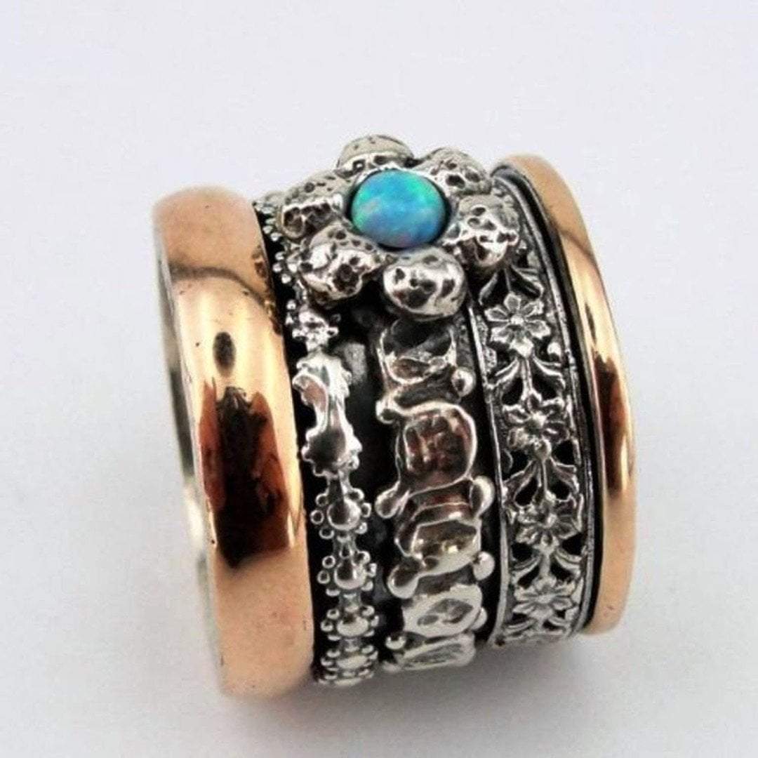 Bluenoemi Spinner Rings Distinctive meditation ring filigree Floral silver 9 carat gold ring bands