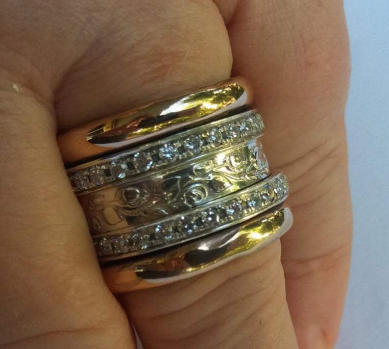 Bluenoemi Spinner Rings Israeli Spinner Rings CZ Eternity Band Spinner Rings for Woman Gemstones Rings, Meditation Ring for women.