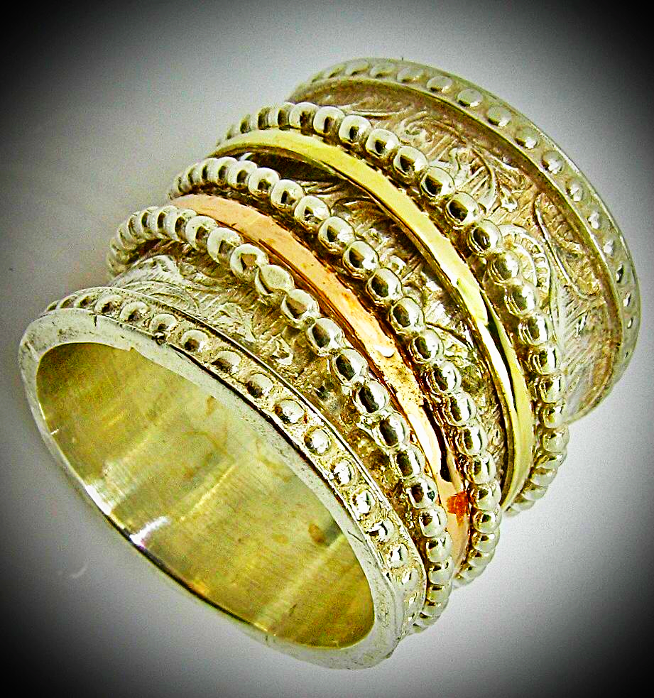Bluenoemi Spinner Rings Spinner Ring for women. Silver Gold Meditation Band.