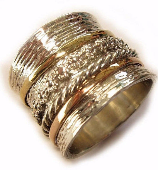 Spinner rings for women, spinner rings for men, silver spinner ring with 9ct gold bands-Rings-Bluenoemi Jewelry