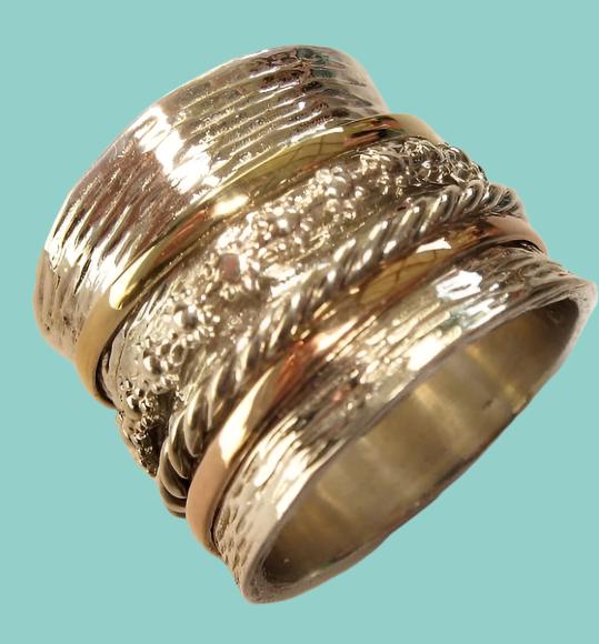 Spinner rings for women, spinner rings for men, silver spinner ring with 9ct gold bands-Rings-Bluenoemi Jewelry